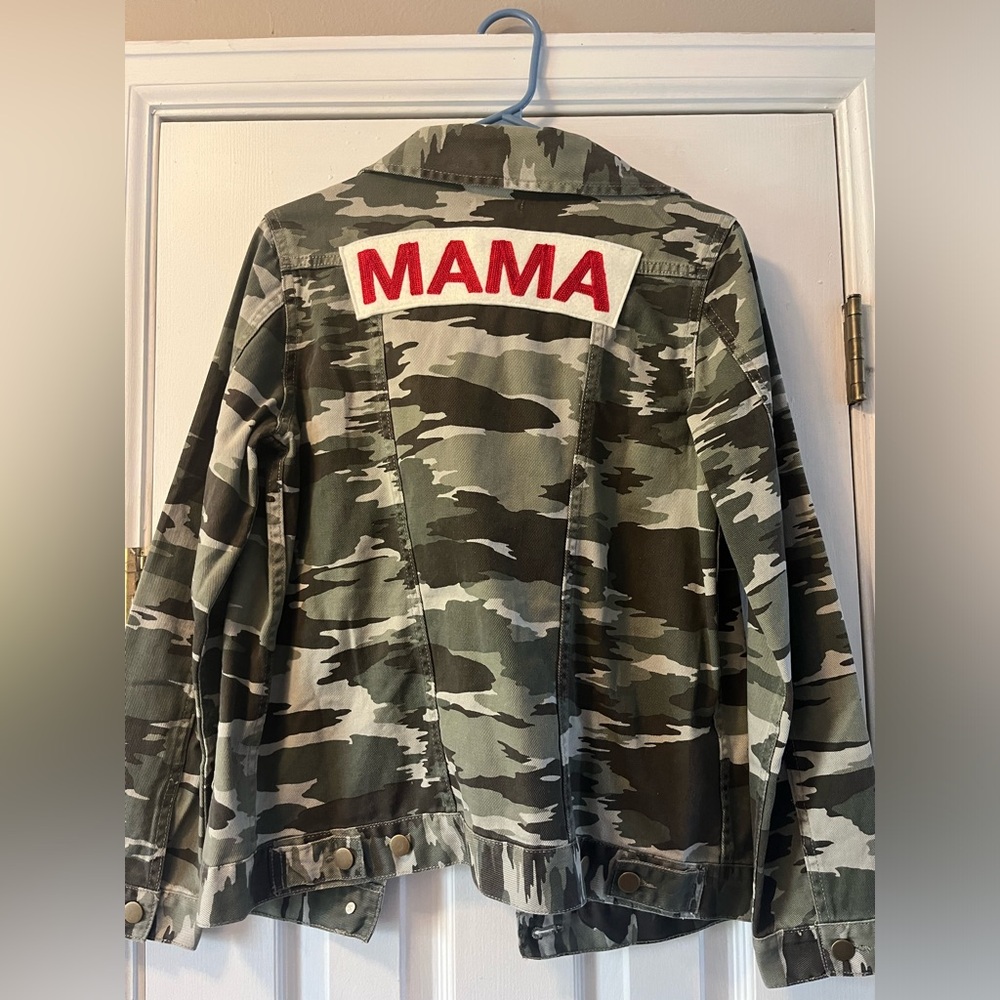 Ingrid & Isabel Camouflage Jean Jacket with Red 'MAMA' Patch